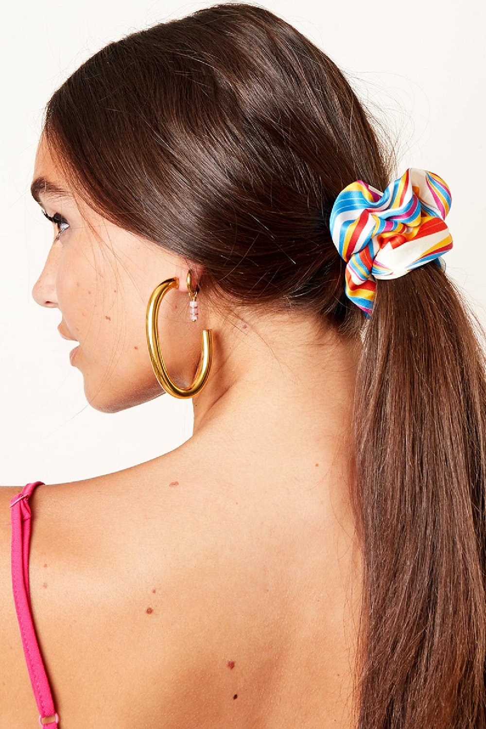 Scrunchie de rayas de colores Azul & Amarillo Poliéster h5Imagen2